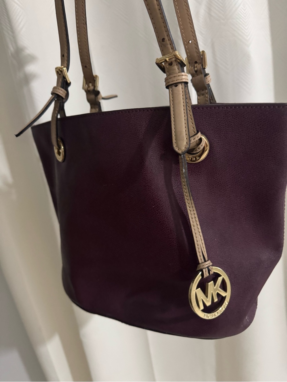 Michael Kors Deep Plum Tote with Tan Leather Accents (vintage)